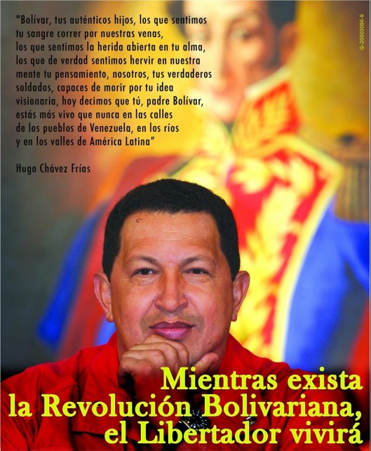 Frase de Chávez y retrato de Bolívar.